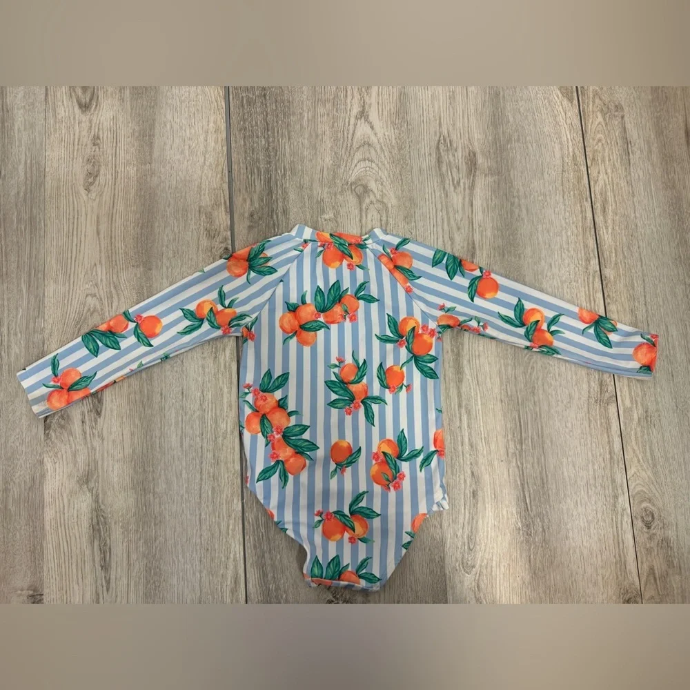 Old navy Striped Long Sleeve Swimsuit with Orange Print